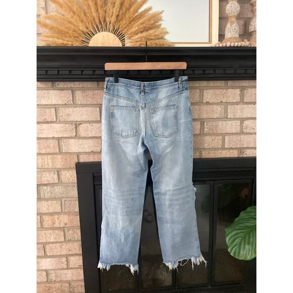 Free People Maggie Ripped Crop Baggy Jeans Size 26 Busted Knee Distressed - Picture 8 of 10